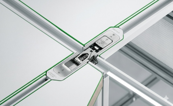 Detailed technical view of a clean room ceiling grid integrated with antimicrobial hpl ceiling panels from a top cleanroom manufacturer